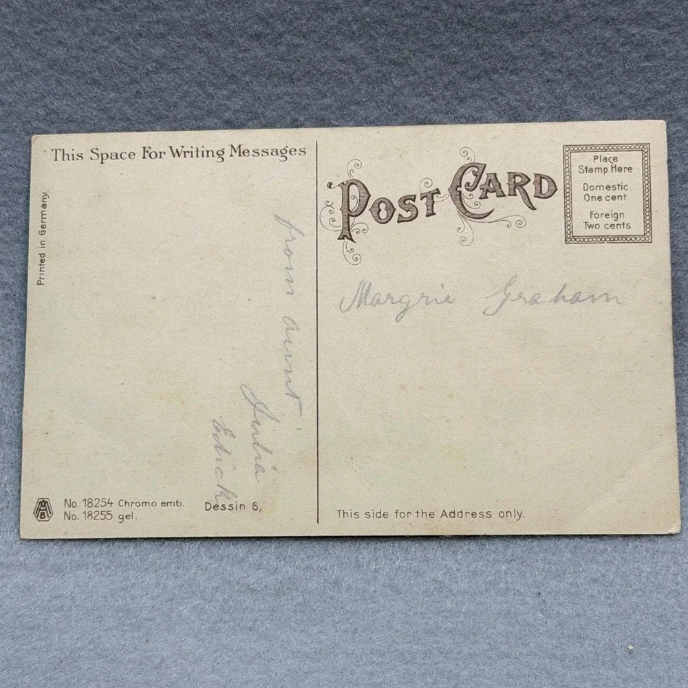Best Wishes Boy with Flowers & Letter‎ Courting Girl Max Feinberg 1911 POSTCARD